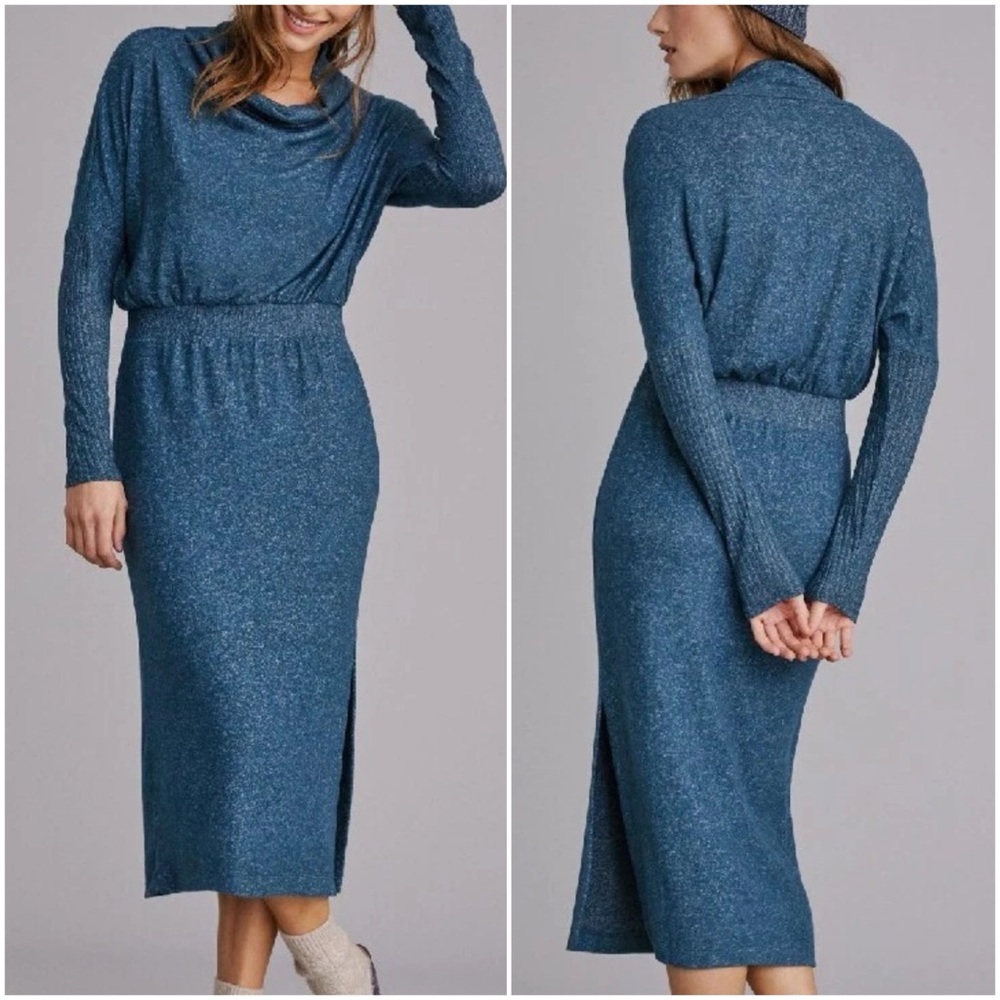 NWT Anthropologie XL Daily Practice Blue Knit Long Sleeve Midi Dress